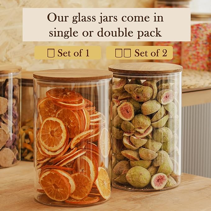 Labina Glass Storage Container Airtight Food Jars Kitchen Canister with Wood Lids, 121 Oz Wide Mouth Pantry Organization Glass Jar for Flour, Sugar, Cookie, Spagetti, Nuts and Candy