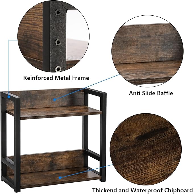 Youeon Wooden Coffee Bar Organizer 15.7x7x15.2 in, 2 Tier Kitchen Countertop Organizer for Coffee Bar Accessories, Wooden Shelf for Spice Jars, Condiment, Syrup Bottles, Kitchen, Office