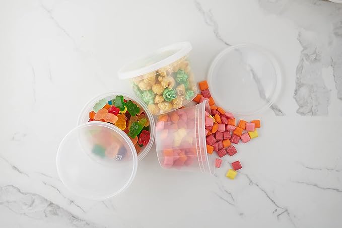 16oz Food Storage & Soup Containers with Airtight Lids - Clear Plastic Deli Cups - Great for Your Slime Kit - BPA Free | Leakproof - Microwaveable - Reusable - Dishwasher & Freezer Safe (24 pack)