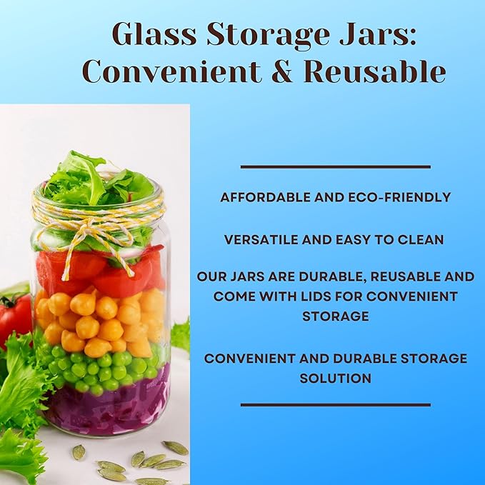 JARMING COLLECTIONS Mason Jars 32 Oz Glass EXTRA WIDE MOUTH Quart Storage Jars with Lids - BPA Free Plastic Storage Lids - Made in USA - Quart Glass Jars 32 oz with Airtight Lids (Set of 2)