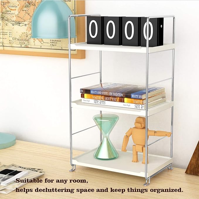 3-Tier Bathroom Countertop Organizer -Makeup Organizer -Corner Storage Shelf- Kitchen Spice Rack Standing Shelf-Great for Vanity, Bathroom, Bedroom, Kitchen (Silver & White)