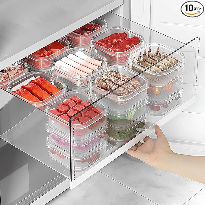 Food Storage Containers with Lids, Plastic Fridge Organizer Clear Bins, 350ml Sealed Food Containers, Reusable Takeaway Kitchen Freezer Storage Boxes, 10pcs