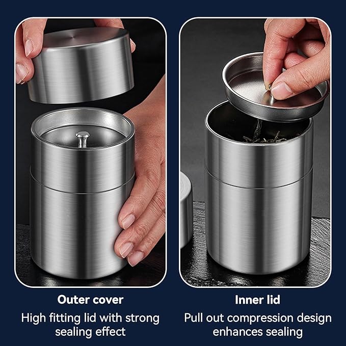 Tea Tins Canister, Stainless Steel Tea Canisters 450ml/15oz Tea Storage With Airtight Double Lids, Metal Canister Kitchen Canisters For Loose Tea, Coffee, Candy, Sugar, Herbs And Spices