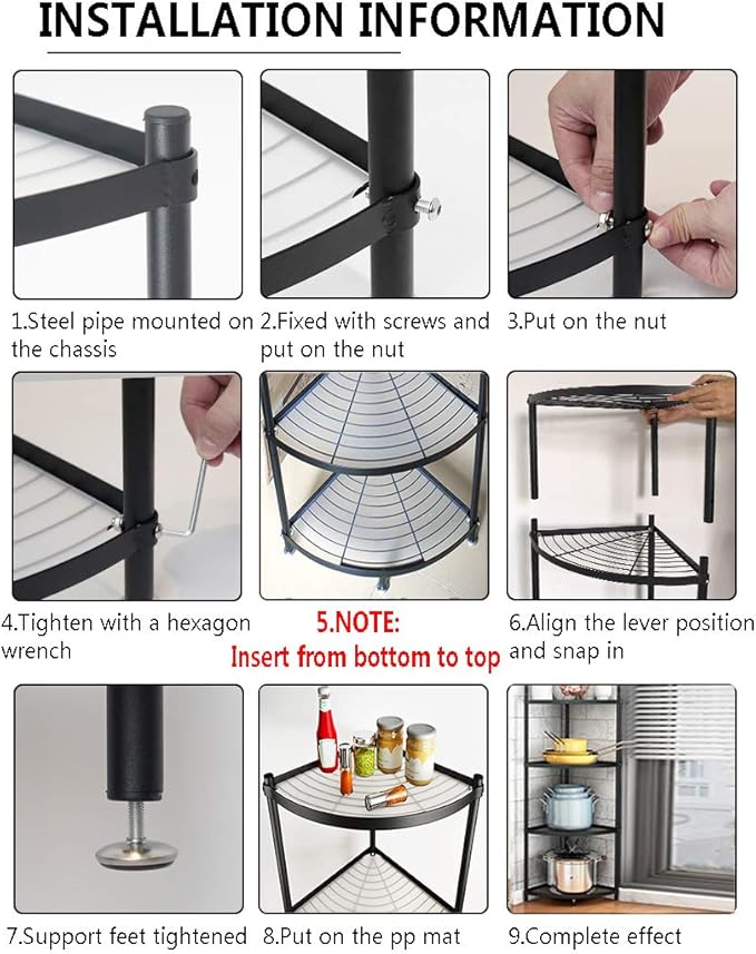 5-Tier Kitchen Corner Shelf Rack, Free Standing Pot Rack for Organizer Stainless Steel Cookware Stand