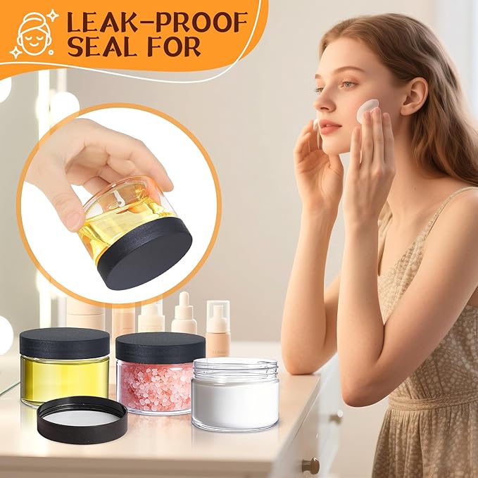 72pcs 4 oz Plastic Containers with Lids Pen Labels Leak Proof BPA Free Airtight Refillable Clear Small Containers Storage Jars for Storing Dry Food Makeup Slime Honey Jam,black