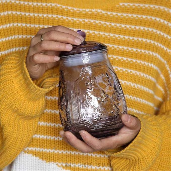 Vintage Crystal Relief Glass Candy Dish With Airtight Lid For Food Storage,Candy Jars With Lids,Kitchen Glass Container Jars For Cookie Cereal Nuts Candy Cookies Coffee Tea,Household,Office,Gift, Gray