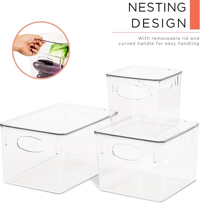Sorbus Refrigerator Organizer Bins (3-Pack) – BPA-Free Fridge Bins, Plastic Organizers for Freezer, Pantry Closet Storage, Fridge Organization, Food Storage, Produce, and Kitchen Essentials