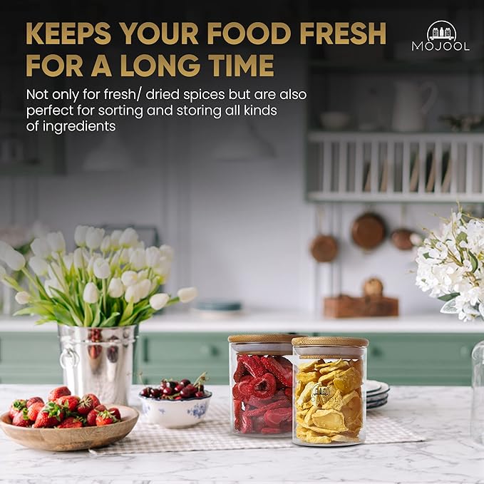 4/12 Pieces Glass Spice Jars with Bamboo Airtight Lids, Labels, Marker, and Cone- Clear Multipurpose Storage Containers (12)