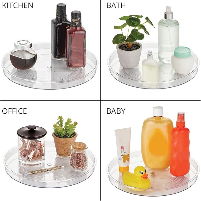mDesign Lazy Susan Turntable Plastic Spinner for Kitchen/Bathroom, Pantry, Fridge, Cupboards, or Counter Organizing, Fully Rotating Organizer for Food, 11.5" Round - Lumiere Collection - Clear
