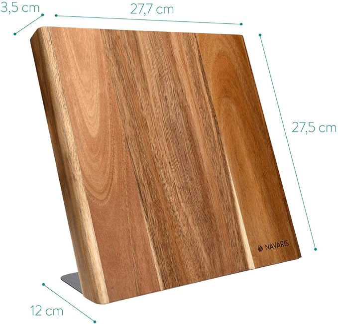 Navaris Wooden Magnetic Knife Holder - Universal Wood Magnetic Block & Organizer for Knives, Scissors, Kitchen Cutlery - Acacia, 10.9" x 10.8"