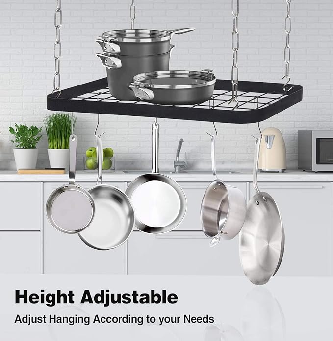 Hanging Pots and Pans Organizer Rack for Ceiling Wall Mount Grid Kitchen Pot Storage Shelves for Utensils, Cookware with 8 S Hooks (24.4 x 11.8 x 1.2 inches)- JACKCUBE DESIGN MK397B