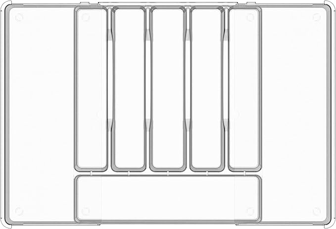 Silverware Drawer Organizer, Expandable Utensil Tray for Kitchen Drawers, BPA Free Flatware and Cutlery Holder, Adjustable Plastic Storage for Utensil like Spoons, Forks, Knives.Clear