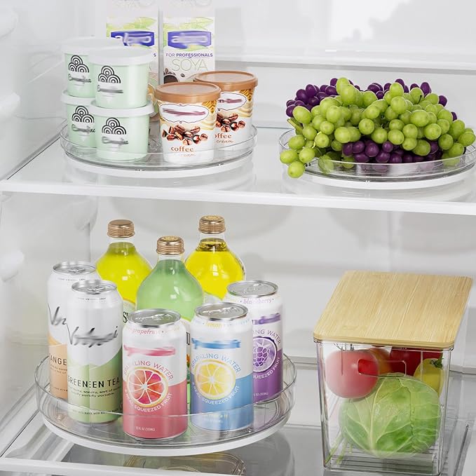 LAMU 3 Pack Lazy Susan Organizer, Clear Lazy Susan Turntable for Cabinet, Pantry Lazy Susan Organizer, Lazy Susan Spice Rack for Refrigerator or Table Top, 1×11.4" + 2×9"