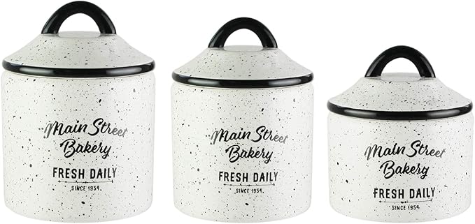American Atelier Canister Set 3-Piece Glass Jars in Small, Medium, Large. Main St. Design w/Airtight Lids for Cookies, Candy, Coffee, Flour, Sugar, Rice, Pasta, Cereal & More
