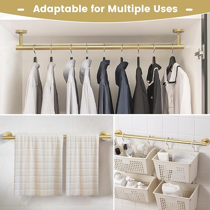 YACVCL 10 Pieces Bathroom Hardware Set Gold, 27.5 Inch Bathroom Towel Holder Set SUS304 Stainless Steel Towel Bar Set Wall Mounted Brushed Gold Bathroom Accessories Set