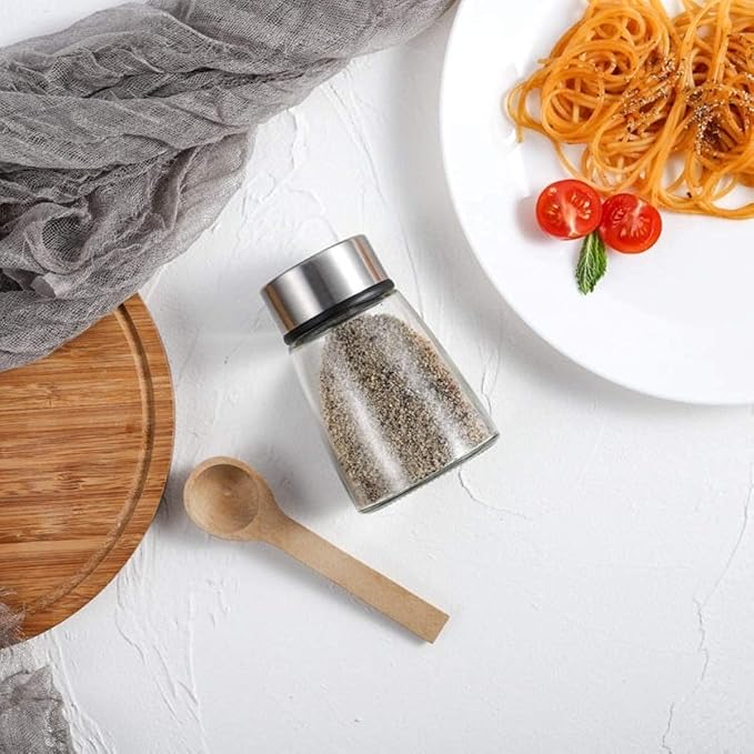 Elegant Salt and Pepper Shakers with Adjustable Pour Holes - Set of 2 - Premium Stainless Steel and Glass - Perfect Spice Dispenser Set for Your Delicious Meals