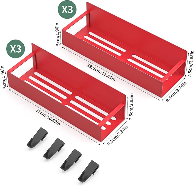 6-Piece Extra-Large Capacity Magnetic Spice Rack for Refrigerator, Red