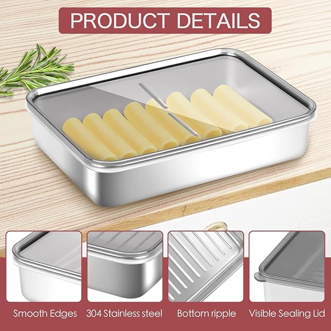 Food Storage Container, 304 Stainless Steel Cheese Container for Refrigerator, Deli Meat Keeper Fridge Storage (1PCS Cheese container- 27 FL OZ)