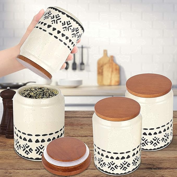 2 Pack Ceramic Coffee Canisters Set, 29 FL OZ (850 ml), Super Airtight Wooden Lid, Starry-Sky Bohemian Style, Sturdy for Dishwasher, Kitchen Food Storage Jar for Coffee Bean Sugar Tea Spices