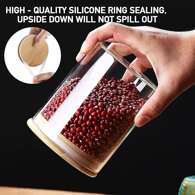 4 Pack Glass Storage Jars with Airtight Bamboo Lid, 27 OZ Glass Kitchen Canisters, Clear Container for Coffee Bean Storage, Dry Goods, Cookie, Candy, Tea, Spices and More