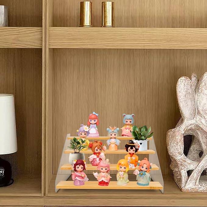 12“ Spice Rack Organizer for Cabinet - Wooden 4 Tier Display Stand - Space Saving Display Shelf Riser for Perfume Cologne Cupcake Collectibles Figurine