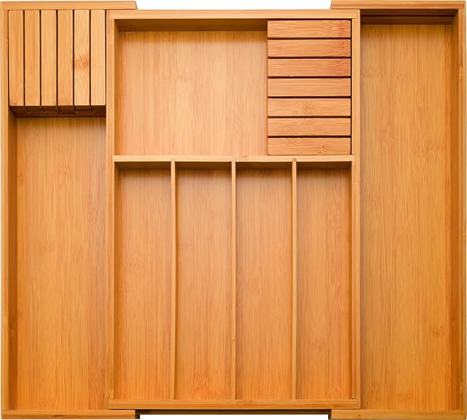 Bambüsi Drawer Organizer - Expandable Kitchen for Utensils, Cutlery, and Silverware (Utensils Utensil)