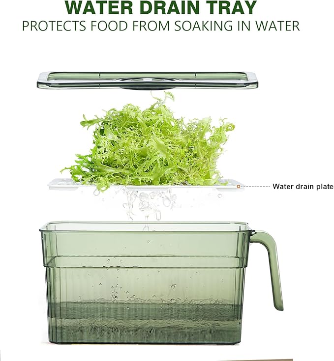 Loobuu 2Pack Stackable Food Storage Produce Saver Containers for Refrigerator, Berry Keeper Boxes for Fridge with Removable Drain Tray Keep Fresh for Vegetables/Fruit/Meat/Salad- 10.23'' x5.4'' x5.2''