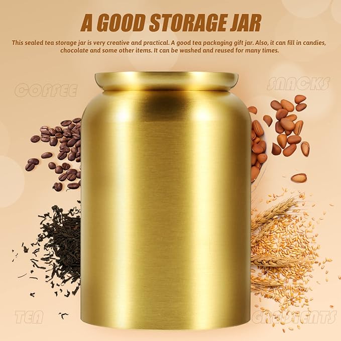 Copper Canister Tea Storage Jar Kitchen Food Canister Brass Tea Can Storage Tank Airtight Sealing Jars for Coffee Bean (Bottle Mouth: 3.2CM, Height: 6.7CM)