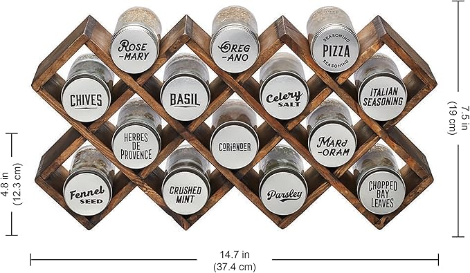 Kamenstein 10 Jar Criss-Cross 2-in-1 Spice Organizer for Countertop or Wall with Spices Included, FREE Spice Refills for 5 Years, Gray Wash Bamboo with Metal Caps