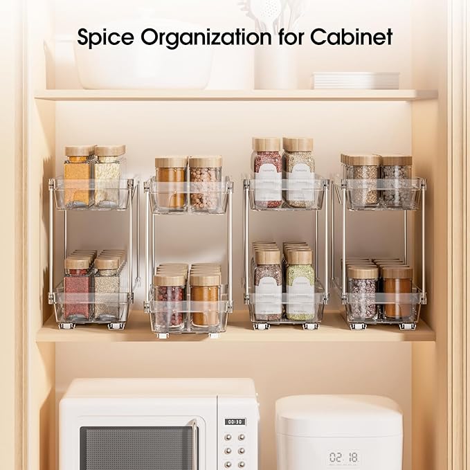 Spice Organization for Cabinet - 2 Pack, Pull-Out Spice Rack Organizer for Cabinet, Easy to Install Vertical Spice Rack Slide Out Cabinet Organizer (Not for Framed Cabinets)