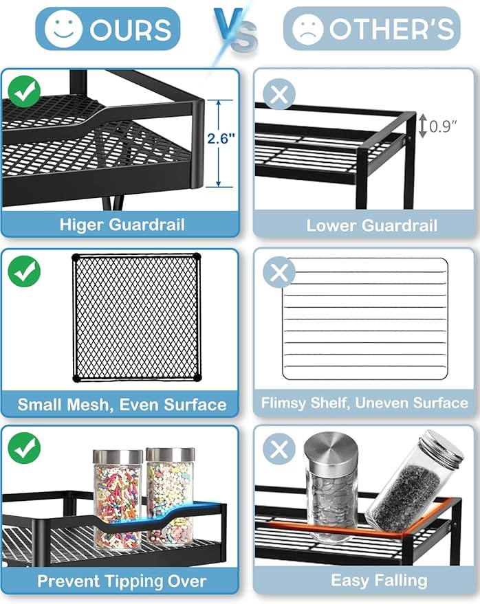VOGWOLTH Pull Out Spice Rack Organizer, Collapsible Spice Rack Pull Out Drawer 2 Tier Height Adjustable Sliding Seasoning Shelf Kitchen Cabinet Pantry Closet Organizer Heavy Duty Metal (Large)