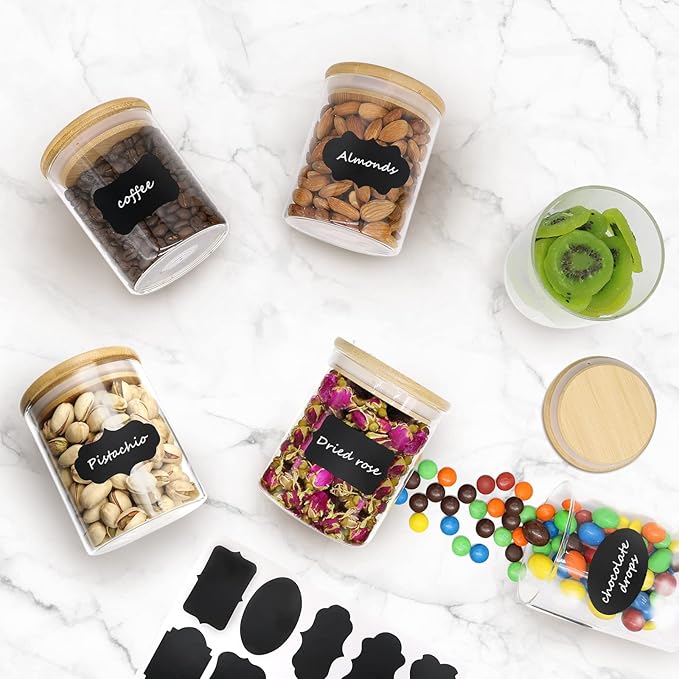 15oz Glass Jars with Airtight Bamboo Lids, Small Food Storage Containers, for Kitchen Pantry Organization Tea Coffee Candy Cookies Nuts(9 Pack)