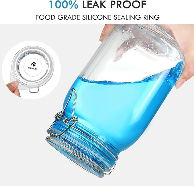 YEBODA 48oz Food Storage Canister Glass Jars with Clamp Airtight Lids and Silicone Gaskets for Multi-Purpose Kitchen Containers - Clear Square (2 Pack)