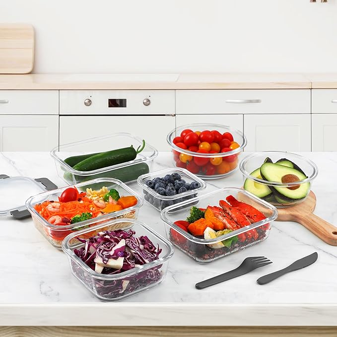 VERONES 24 Pieces Glass Food Storage Containers Set, Airtight Glass Lunch Containers, Glass Meal Prep Containers with Lids,Exclusive of BPA, for Microwave, Oven, Freezer & Dishwasher Friendly,Red