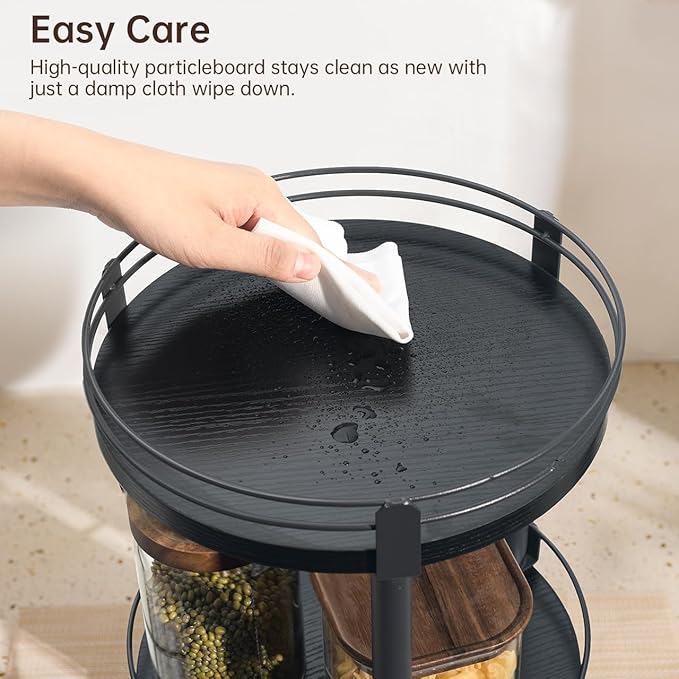 Lazy Susan Organizer, 2 tier Rotating Spice Rack, Lazy Susan 360 Degree Turntable Spice Holder Rack for Cabinet and Kitchen Countertop, Makeup Skincare Organizer Rack, Black