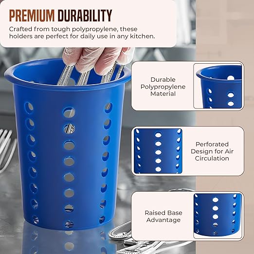 OCS Parts Perforated Utensil Drying Cups | Blue | Set of 3 | Plastic Flatware Holder Cylinders for Kitchen Counter Organization