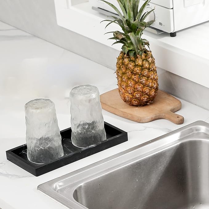 Bathroom Trays for Counter, Slicone Vanity Trays for Bathroom, Rectangle Sponge Holder for Kitchen Sink - Marble Black