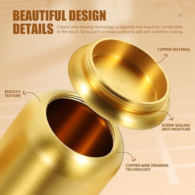 Copper Canister Tea Storage Jar Kitchen Food Canister Brass Tea Can Storage Tank Airtight Sealing Jars for Coffee Bean (Bottle Mouth: 3.2CM, Height: 6.7CM)