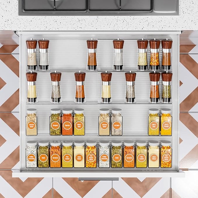Yieach Clear Acrylic Spice Drawer Organizer,2 Tier- 2 Pack In Drawer Spice Organize and Kitchen Jars Seasoning Organizer Insert,Expandable From 11'' to 22'' Spice Rack and Tray for Cabinet