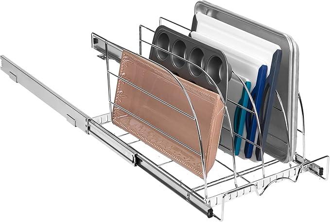 HOLDN’ STORAGE Pull Out Organizer for Cookie Sheet, Cutting Board, Bakeware, and Tray, Heavy Duty - Lifetime Limited Warranty - for Kitchen Pantry Cabinets, 12.5”W x 21”D x 11" H, Chrome
