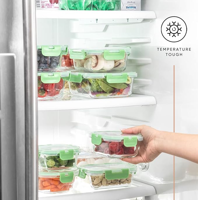 JoyJolt JoyFul 24pc Borosilicate Glass Storage Containers with Lids. 12 Airtight, Freezer Safe Food Storage Containers, Pantry Kitchen Storage Containers, Glass Meal Prep Container for Lunch