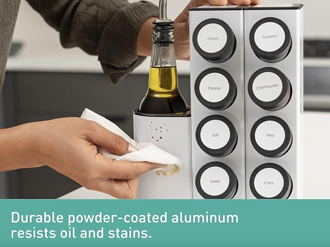 Prepdeck Chef Caddy Spice Rack - Seasoning & Oil Organizer - Spice Labels & Blank Labels, Kitchen Counter Organization and Storage (Pro)
