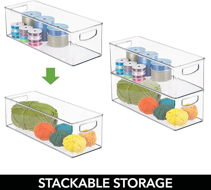 iDesign Plastic Stackable Pantry Bin with Handles for Cabinets or Fridge, Clear, Made in USA