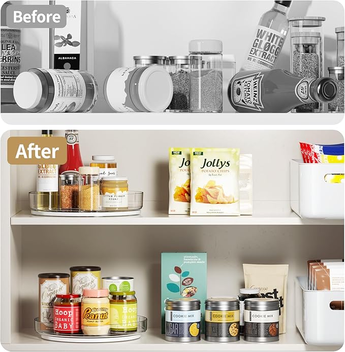 LAMU 2 Pack Clear Lazy Susan Turntable Organizer for Cabinet, 10'' 10.6'' Condiment Organizer for Refrigerator, Kitchen Pantry, Medicine Cabinet Organizer, Spices Rack Organization, Bathroom