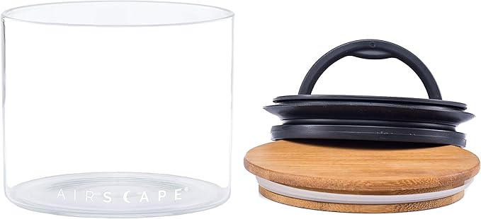 AirScape Glass Food Storage Canister - Glass Storage With Patented Airless Inner Lid & Bamboo Top Lid - Preserves Food Freshness (Small 4-Inch)