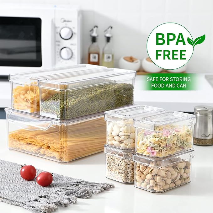 10 Pack Fridge Organizer, Stackable Refrigerator Organizer Bins with Lids, BPA-Free Produce Fruit Storage Containers for Storage Clear for Kitchen, Food, Drinks, Vegetable Storage