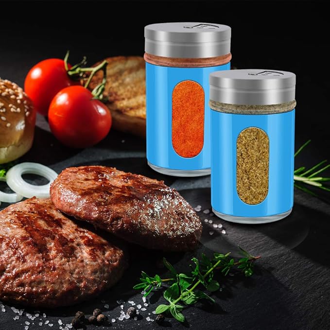 Accmor 2pcs Salt and Pepper Shakers,Stainless Steel Shaker for Salt Powder Sugar Cinnamon Pepper, Spice Dispenser with Adjustable Pour Holes,Blue