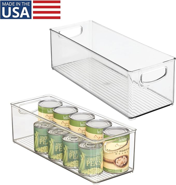 InterDesign iDesign Plastic Stackable Pantry Bin - Storage Bin with Handles for Cabinets or Fridge - Set of 2 - Clear
