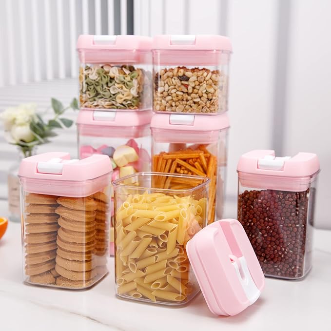 U-QE Airtight Food Storage Containers -8 Piece BPA Free Clear Plastic Airtight Containers with Easy Lock Lids for Kitchen Pantry Organization and Storage - Sugar, Flour, Cereal, Labels & Marker