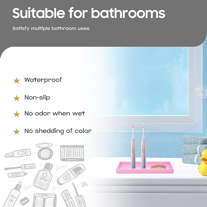 Vanity and Bathroom Tray, 6.3" ABS Countertop Organizer,Waterproof Vanity Tray for Toilet Tank,Perfume,Soap,Keys,Bathroom Accessories,Kitchen and Bath Trays,Non Slip Small Trays,Pink